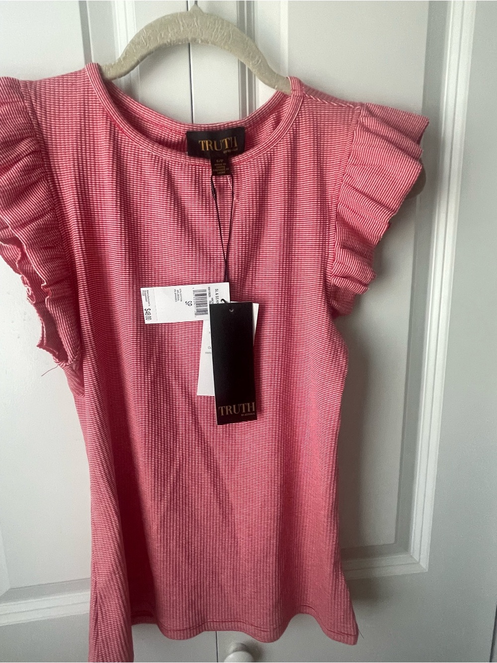 Truth Pink Ruffle Sleeve Ribbed Knit Top - Picture 2 of 8